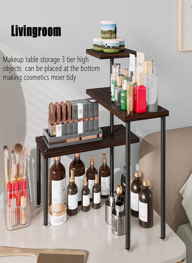 Trendy Trays رف خشبي أنيق بثلاث طبقات، مثالي لسطح المطبخ أو المكتب أو طاولة الدراسة | منظم متعدد الاستخدامات | رف خشبي بني | سهل التركيب، متين وأنيق - Image 3